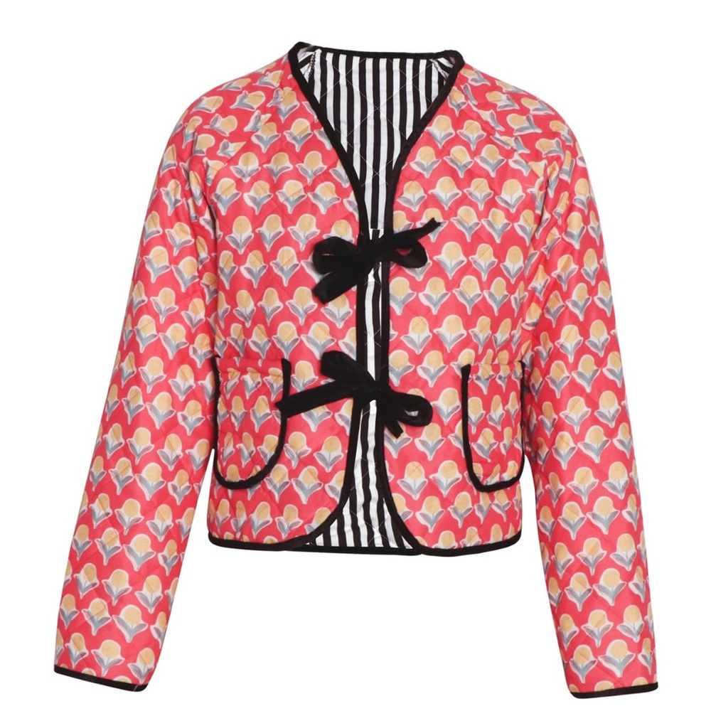 Tie front quilted jacket